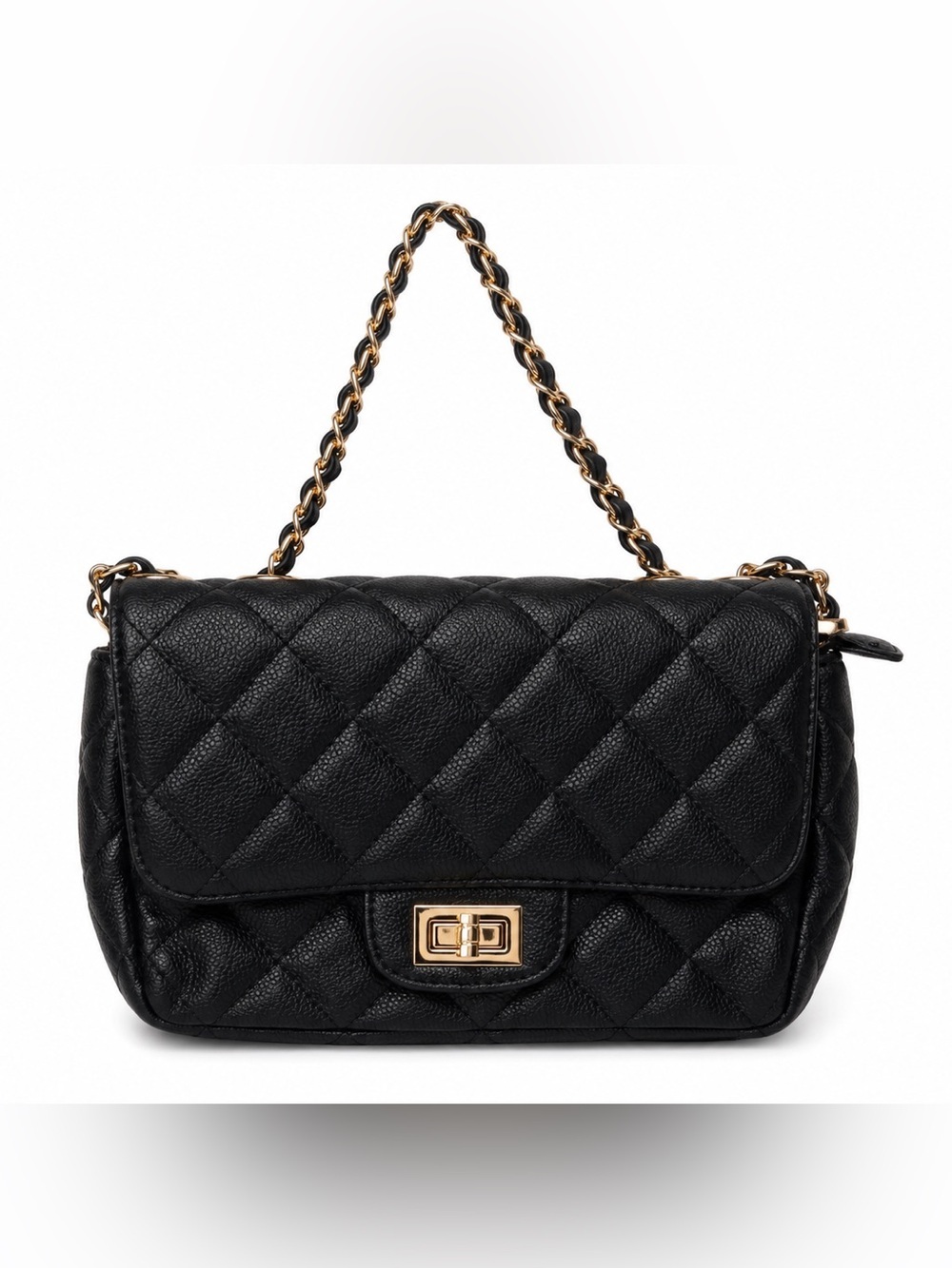 Quilted Black Chain-Handle Shoulder Bag